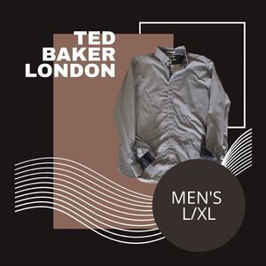 💼Ted Baker London Mens Button Down. Like New, Geometric Pattern Navy and White